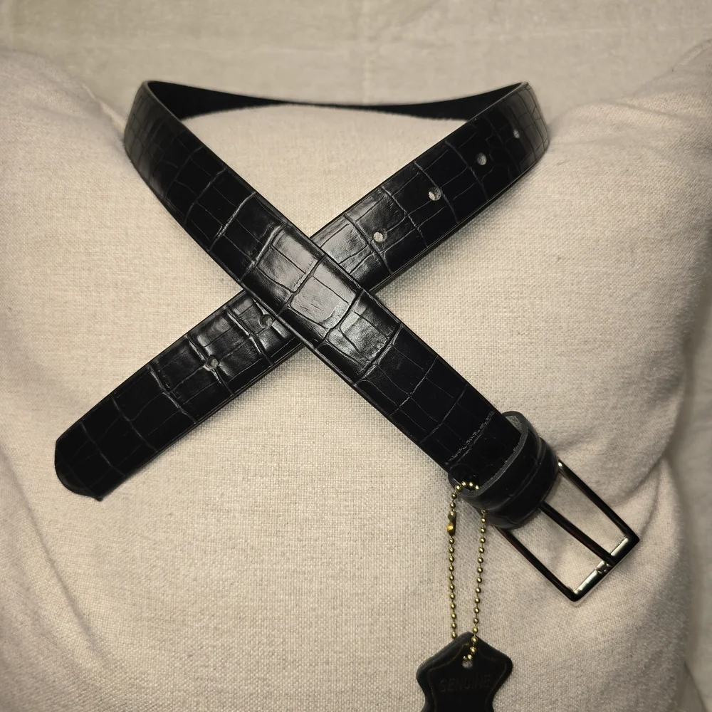 ELEGANT FIRENZE BLACK LEATHER BELT CROC EMBOSSED NEW MENS 34